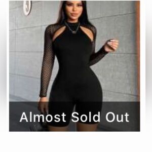 SHEIN Black Mesh Sleeve Jumpsuit